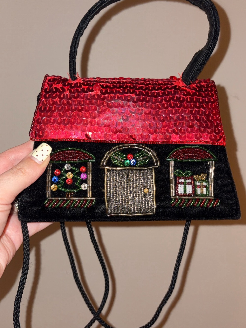 Vintage Festive Red and Black Sequin Holiday Handbag